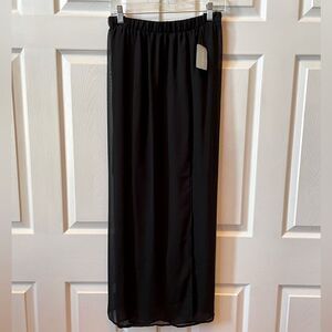 BLACK CREPE SLIT MAXI SKIRT OVER SOLID MAXI SKIRT ELASTIC WAIST SIZE XL NWT